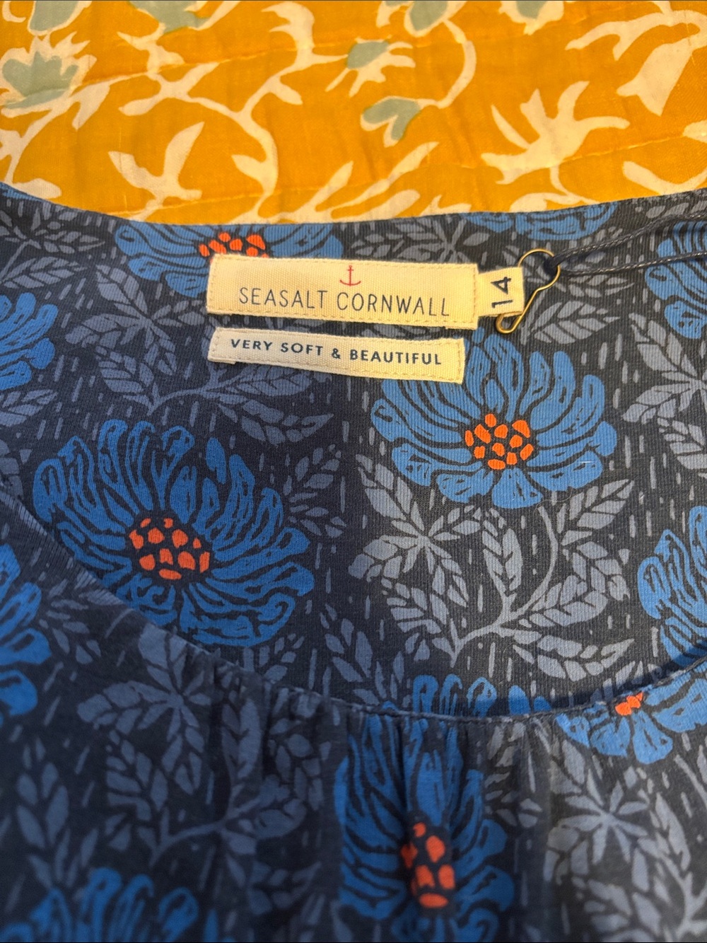 NWT Seasalt Cornwall Kestrel Bamboo Dress Blue Floral Knit Long Sleeve Fall - Picture 5 of 10